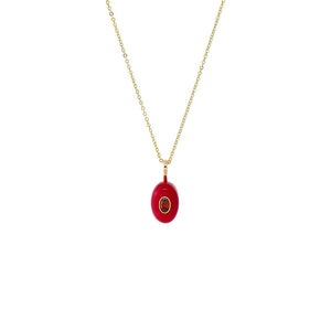 Red Stone Oval Charm Necklace
