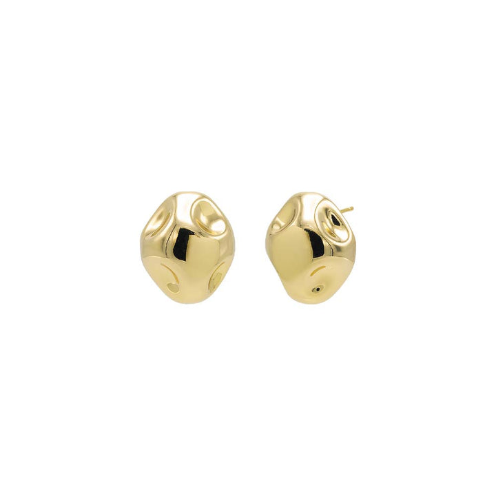 Gold Solid Indented Pebble Stud Earring - Adina Eden's Jewels