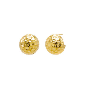 Gold Indented Puffy Button Stud Earring - Adina Eden's Jewels
