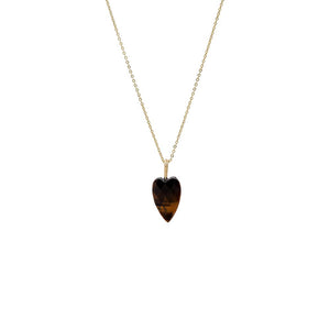 Tiger Eye Natural Stone Elongated Heart Pendant Necklace - Adina Eden's Jewels