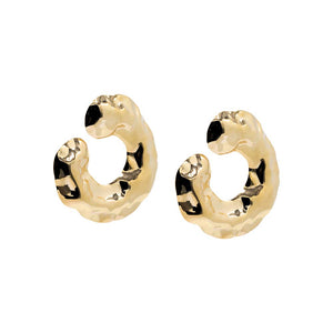 Gold Curved Dented Loop On The Ear Stud Earring - Adina Eden's Jewels