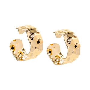 Gold / 35MM Wide Vintage Dented Flat Open Hoop Earring - Adina Eden's Jewels