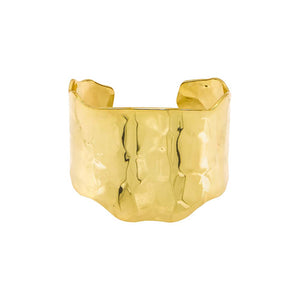 Gold Solid Textured Wide Cuff Bangle Bracelet - Adina Eden's Jewels