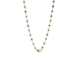 Diamond Look Multi Color Station Lobster Clasp Chain Necklace