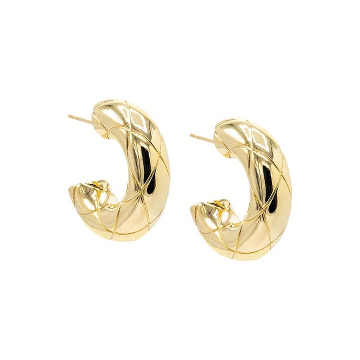 Gold Solid Lined Hoop Earring - Adina Eden's Jewels