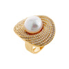Gold / 7 Fancy Pave Curved Pearl Ring - Adina Eden's Jewels