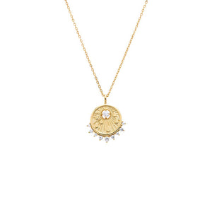 Gold CZ Teardrop Disc Necklace - Adina Eden's Jewels