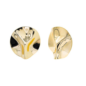 Gold Waved Fluid Disc On The Ear Stud Earring - Adina Eden's Jewels