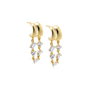 CZ Multi Shape Dangling Double Band Stud Earring