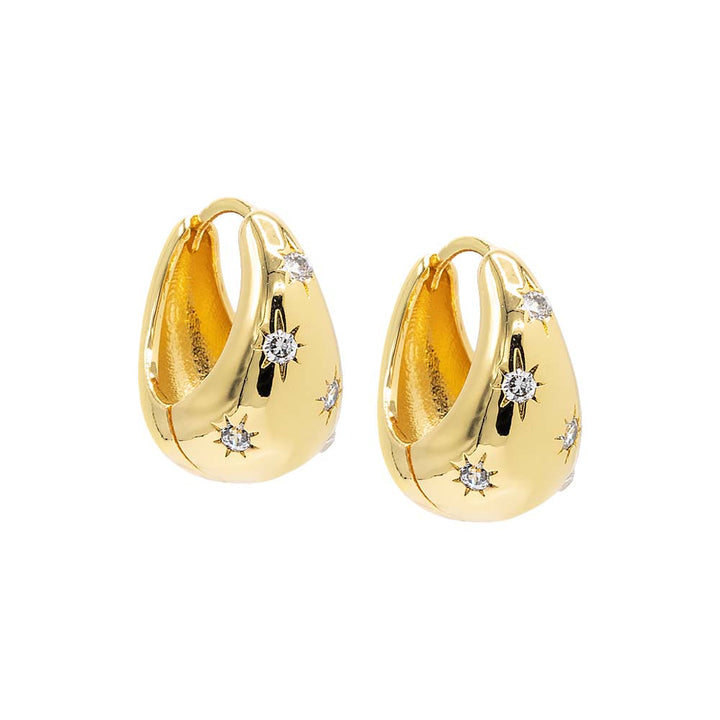 Gold Scattered CZ Starburst Graduated Huggie Earring - Adina Eden's Jewels