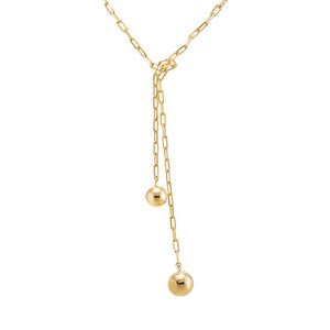 Gold Double Ball Link Drop Lariat Necklace - Adina Eden's Jewels