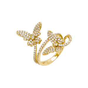Gold / 7 Double Pave Butterfly Wrap Ring - Adina Eden's Jewels