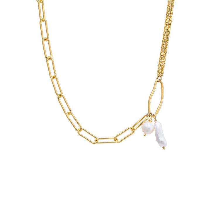  Dangling Pearl Mixed Chain Toggle Necklace - Adina Eden's Jewels