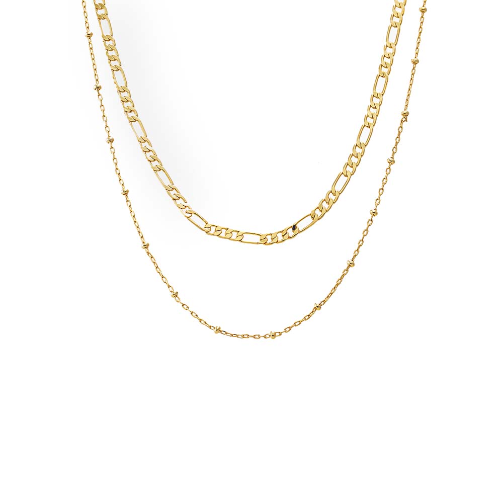Gold Two In One Figaro X Ball Chain Necklace - Adina Eden's Jewels
