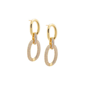 Gold Solid/Pave Open Circle Drop Stud Earring - Adina Eden's Jewels