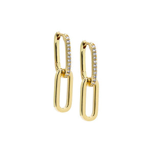 Gold Solid Pavé Drop Link Huggie Earring - Adina Eden's Jewels