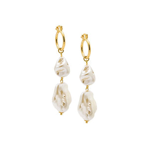 Gold Double Baroque Pearl Dangle Drop Hoop Earring - Adina Eden's Jewels