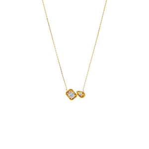 Gold CZ Emerald/Pear Bezel Cluster Chain Necklace - Adina Eden's Jewels