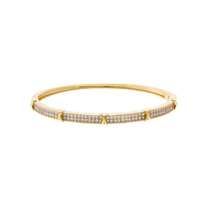 Gold Colored Pave Cross X Gold Bangle - Adina Eden's Jewels