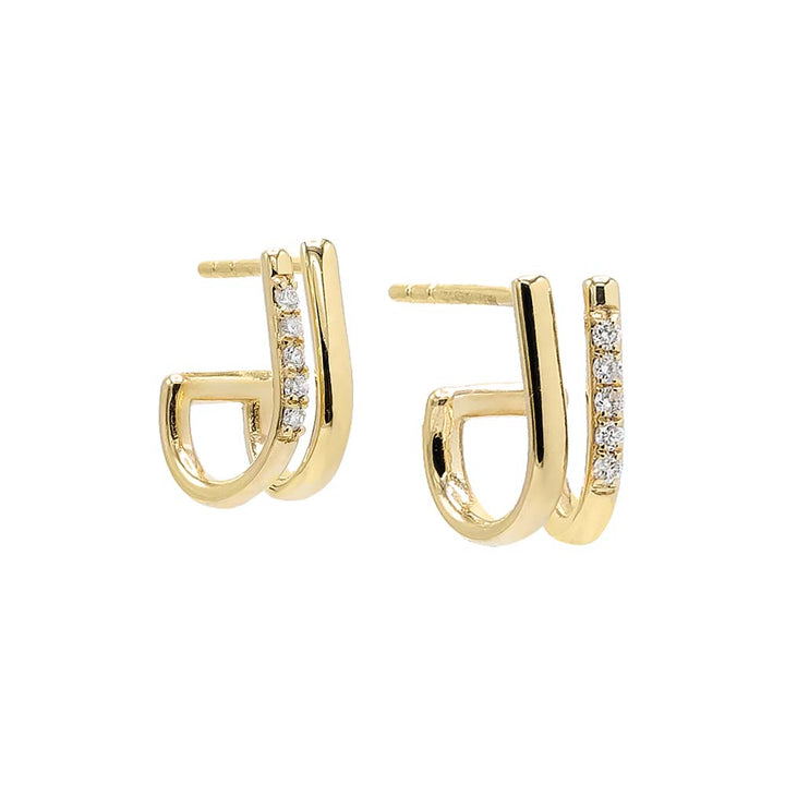 14K Gold Solid/Pavé Diamond Double Hoop Earring 14K - Adina Eden's Jewels