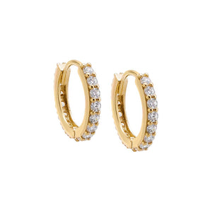 14K Gold / Pair Pavé Double Sided Huggie Earring 14K - Adina Eden's Jewels