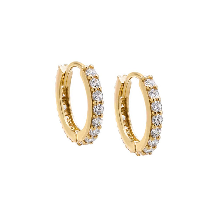 14K Gold / Pair Pavé Double Sided Huggie Earring 14K - Adina Eden's Jewels