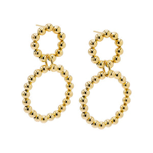 Gold Beaded Double Circle Drop Stud Earring - Adina Eden's Jewels