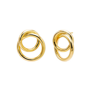 Gold Solid Double Circle Drop Stud Earring - Adina Eden's Jewels