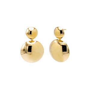 Gold Graduated Double Ball Drop Stud Earring - Adina Eden's Jewels