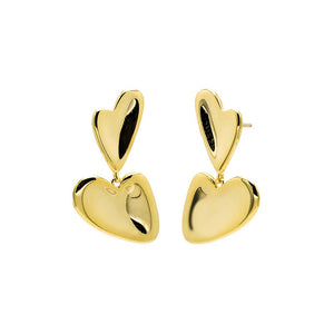 Gold Double Heart Drop Stud Earring - Adina Eden's Jewels