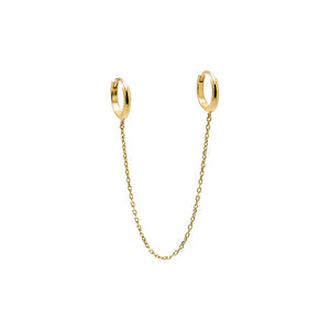 Solid Double Chain Huggie Earring 14K