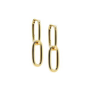 Gold Solid Double U-Shape Drop Link Huggie Earring - Adina Eden's Jewels