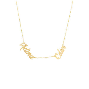 Gold Solid Script Double Nameplate Necklace - Adina Eden's Jewels