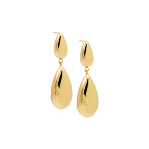 Gold Solid Double Teardrop Stud Earring - Adina Eden's Jewels