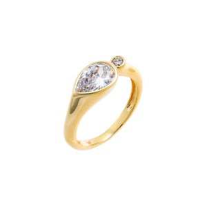 Gold / 3 CZ Teardrop /Round Accent Cuff Pinky Ring - Adina Eden's Jewels