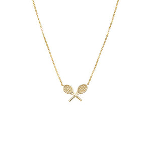 Gold Solid Double Tennis Racket Pendant Necklace - Adina Eden's Jewels