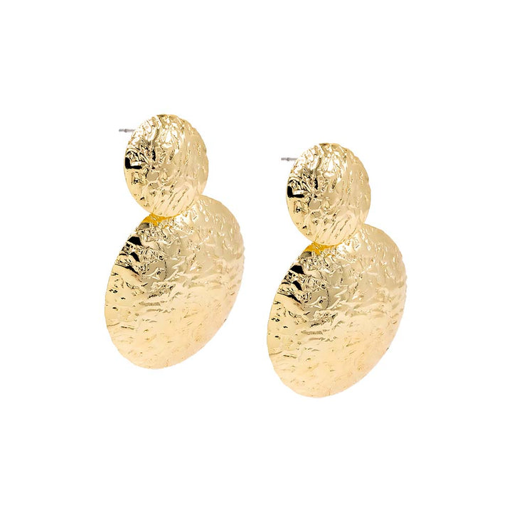 Gold Textured Rounded Double Dome Drop Stud Earring - Adina Eden's Jewels
