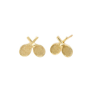 Gold Mini CZ Double Tennis Racket Stud Earring - Adina Eden's Jewels