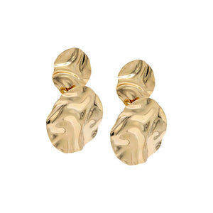 Gold / Pair Chunky Fluid Double Disc Drop Stud Earring - Adina Eden's Jewels