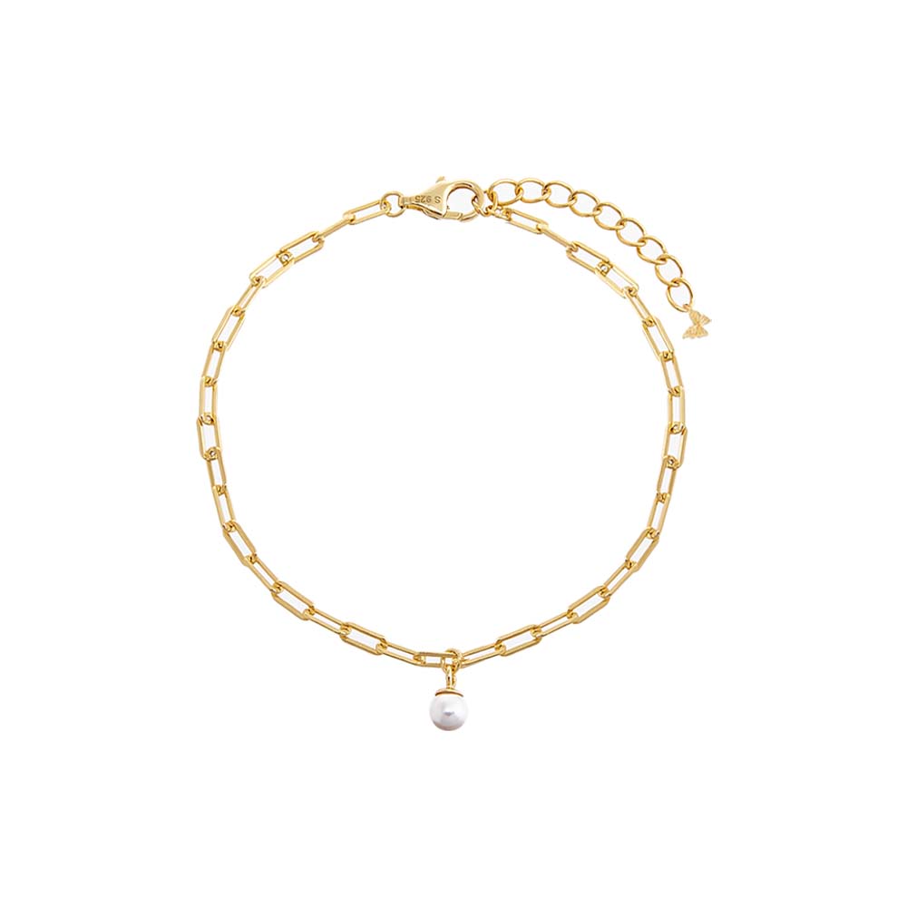 Pearl White Dangling Pearl Link Bracelet - Adina Eden's Jewels