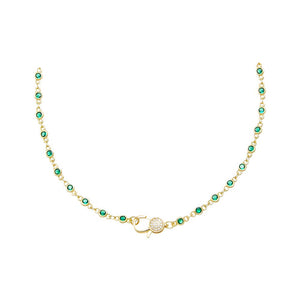 Emerald Green Colored CZ Bezel Pave Clasp Tennis Link Chain Choker Necklace - Adina Eden's Jewels