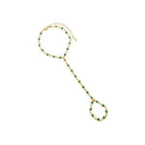 Emerald Green Colored CZ Station Bezel Hand Chain Bracelet - Adina Eden's Jewels