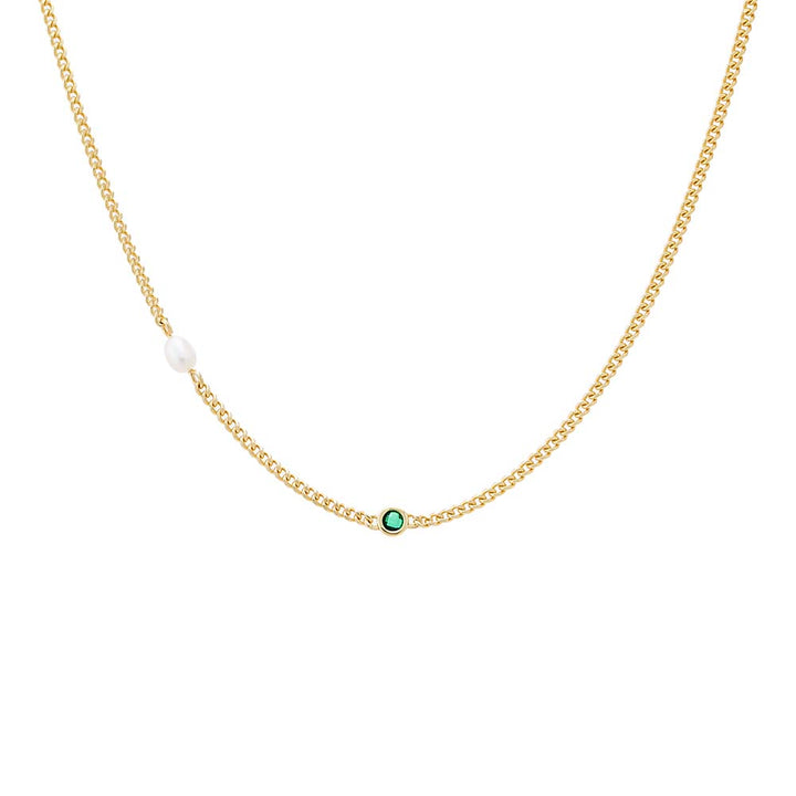 Multi-Color Pearl & Colored CZ Bezel Cuban Necklace - Adina Eden's Jewels