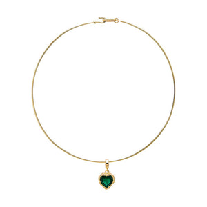 Emerald Green Green Heart CZ Pendant Thin Wire Choker Necklace - Adina Eden's Jewels