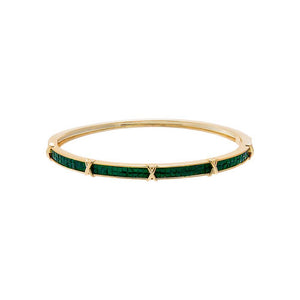 Emerald Green Colored Pave Cross X Gold Bangle - Adina Eden's Jewels