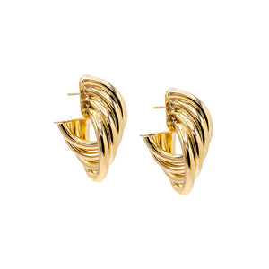 Gold Triple Looped Hollow Hoop Earring - Adina Eden's Jewels