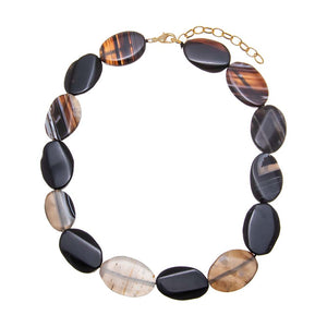 Multi-Color Natural Agate Banded Chunky Oval Statement Necklace - Adina Eden's Jewels