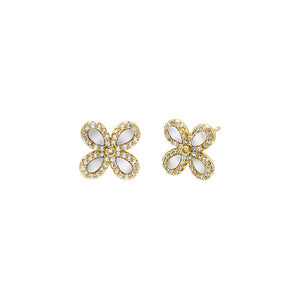 Gold Pave X Baguette Four Leaf Flower Stud Earring - Adina Eden's Jewels