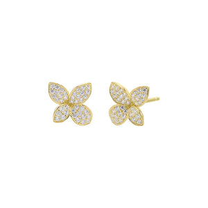 Gold CZ Pave Fancy Flower Stud Earring - Adina Eden's Jewels