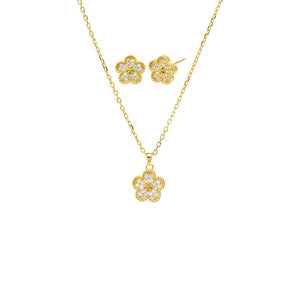 Gold Pave Flower Necklace & Earring Combo Set - Adina Eden's Jewels